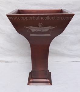 Fregadero de pedestal Rectangular de cobre antiguo Acabado antiguo de cobre completo Personalizable Agujero único Diseño moderno Baño de hotel - Product Image 4