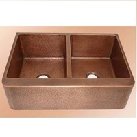 Évier de cuisine en cuivre martelé Antique, Double bol, vente en gros