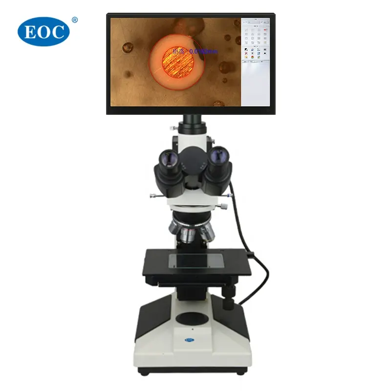 EOC 2MP HD monitör entegre kamera ölçüm metalurjik mikroskop Trinocular ucuz metalografik mikroskop 185 X140mm