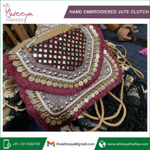 Handmade Bohemian Jute Coin Clutch Quality Embroidery with Beading Decoration Elegant <b>Evening</b> <b>Bags</b> - Product Image 3