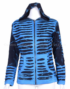 <b>BLUE</b> RAZORCUT DESIGN ENZYME WASH BOHEMIAN LADIES <b>HOODIE</b> CSWJ 475 - Product Image 1