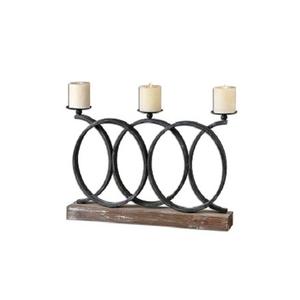 Candelabro de Hierro de 3 Brazos Color Negro con Base de Madera, Candelabro de la Mejor Calidad para Decoración de Sala de Estar - Product Image 1