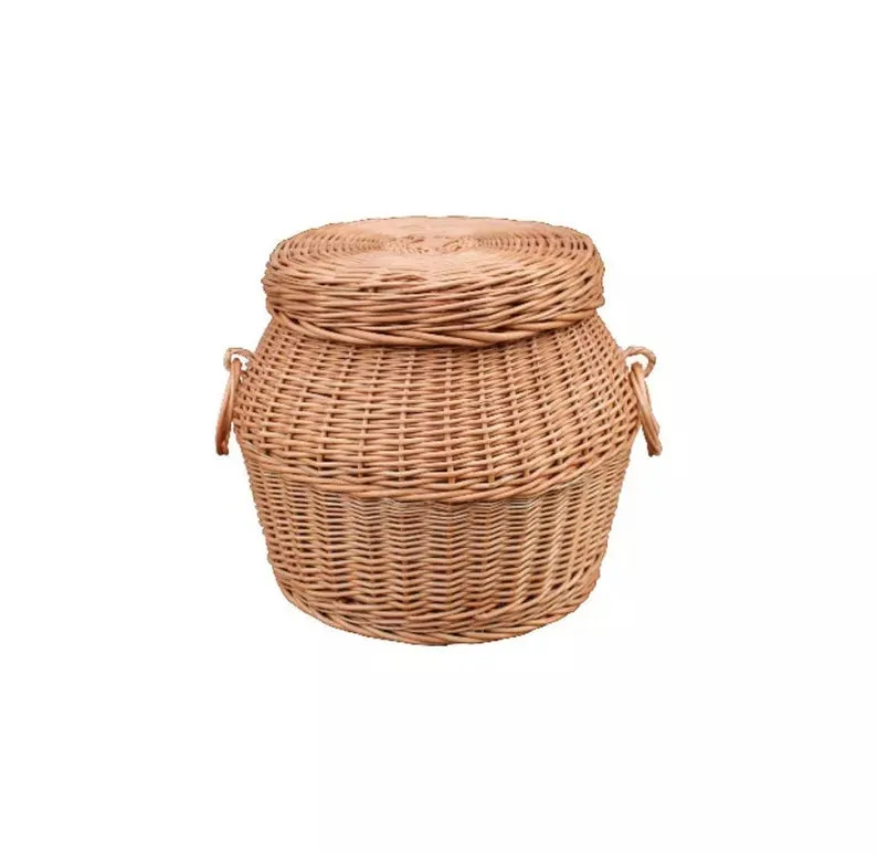 Antique Style rattan storage basket and wicker straw storage container with lid for home storage & organization