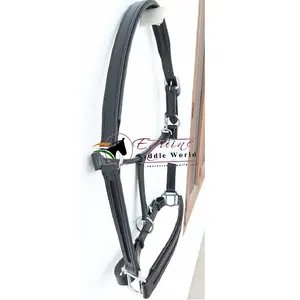 English Saddle Halters from India HORSE HEAD COLLAR HALTER WITH EMPTY CHANNEL ON NOSE AND CHEEK PIECE WITH SILVER HARDWARE