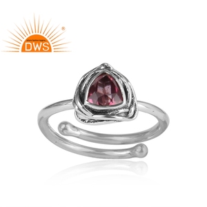 Anillo de Plata de Ley 925 con gema de topacio rosa, joyería ajustable, apilable, oxidado, Triangular - Product Image 2