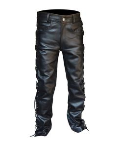 Pantalones negros de Hip Hop bordados de cintura media de cuero genuino para hombre de moda Punk gótica de marca superior - Product Image 1