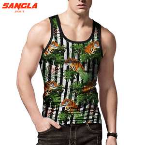 Camiseta sin mangas de poliéster con estampado completo para hombre, ropa de gimnasio de secado rápido personalizada profesional para culturismo y correr, camisetas deportivas - Product Image 6