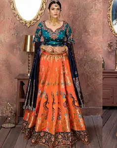 Banarasi Silk Lehenga สำหรับสุภาพสตรี,ผลิตภัณฑ์ดั้งเดิมคุณภาพสูง