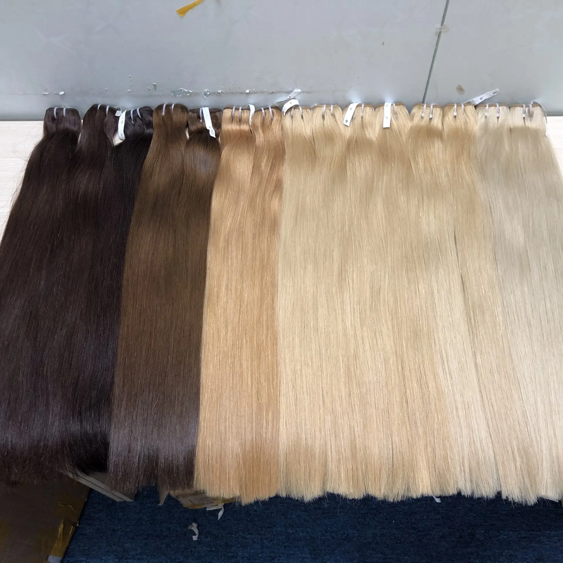 Hot sale Wholesale colors hair- 100% virgin human hair color hair weft hair extensions 1b, brown, blonde straight bundles hair