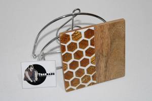 Hexagon Pattern Traditional Wood Resin Coaster Set Tabletop <b>Protector</b> Sublimation Coffee Wine <b>Tables</b> Includes PU Glass Mats - Product Image 4