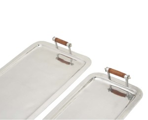 Bandeja de servicio de acero inoxidable para el hogar, Juego de 2 bandejas de servicio de Color plateado de diseño moderno, suministros para el hogar y el Hotel - Product Image 4