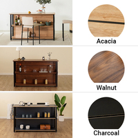 Table de bar/îlot de cuisine mini en bois style coréen industriel moderne avec plateau en bois et structure métallique pour salon et salle à manger