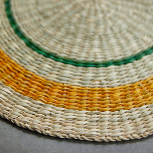 Dessous de verre et napperon en ardoise bleu foncé rétro rond tissé Nouveau design Bohème Seagrass Colorblock Cuisine - Product Image 5