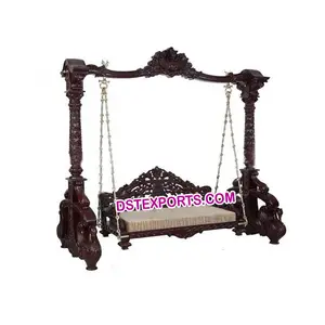 Peacock Theme Wooden Carved Swing Antique Design Wooden Carved Jhula Indian Wedding Swing/Jhula