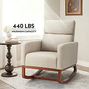 <span class=keywords><strong>Sillón</strong></span> con respaldo alto moderno, <span class=keywords><strong>balancín</strong></span> de tela cómodo, asiento acolchado, Base de madera, mecedora para sala de estar - Product Image 1