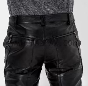 Pantalon décontracté en cuir véritable, pour hommes d'affaires, coupe Slim, noir, - Product Image 3
