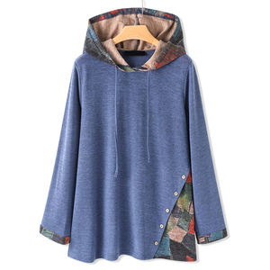 Nueva tendencia moda Out Door Sports nueva colección con capucha Premium Vintage impreso manga larga Patchwork botón Sudadera con capucha para mujer - Product Image 1