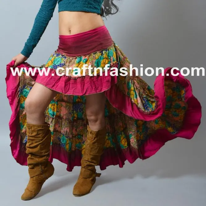 Falda de seda Ibiza para mujer, ropa de danza mexicana, falda occidental Indo, disfraz de danza Tribal, falda Hippie Bohemia