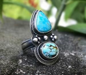 Antik 925 ayar gümüş turkuaz taş Boho yüzük el yapımı takı katı gümüş doğal turkuaz taş bildirimi yüzük