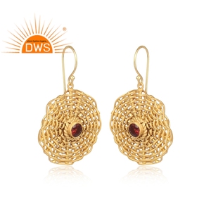 Boucles d'oreilles pendantes rondes tissées en pierre précieuse, grenat naturel, vente en gros, plaqué or 925 et argent, 50 pièces - Product Image 2