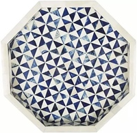 Nouveau Design Hexagonal Décoratif Marrakech Bleu Os Incrustation Plateau De Service Maison Hôtel Restaurant Utiliser Os Incrustation Plateau Meilleure Qualité