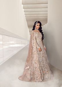 MODERN INDIAN/PAKISTANI LONG <b>TOP</b> LEHENGA DRESS Embellished DABKA, STONE GLASS BEADS work for Wedding 2022 - Product Image 2