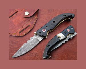 Couteau pliant tactique de survie en plein air de haute qualité avec poignée en corne de taureau pour la chasse et le camping lame en acier en gros - Product Image 1