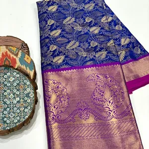 Banarasi-Blusa de seda pura, tejido con Banarasi, Saree