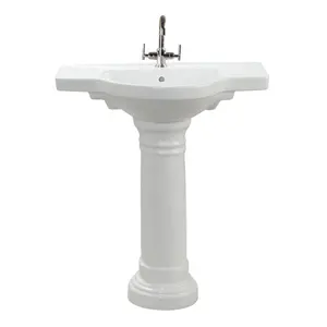 White Ceramic Sanitary Ware Bathroom Products Lavabo Sink Wash Basin with Half Pedestal from Morbi India Vistaar Factory Price