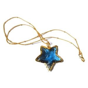 Collar de punto de estrella de cristal azul cielo natural Colgantes curativos de mascota Fengshui - Product Image 1