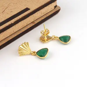 Boho Gepersonaliseerde Briolette Cut Biljoen Vorm Groene Onyx Oorbel Hoogwaardige Fashion Gold/Verzilverd Lady Drop Dangle Earring