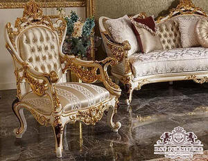 Ensemble canapé et Sofa classique sculpté, design italien Antique doré de luxe, meuble de salon, luxueux de Style français - Product Image 2