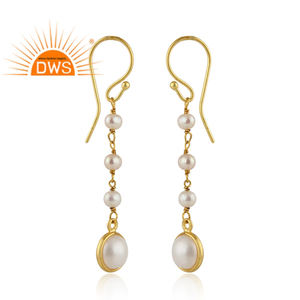 Perla piedra preciosa diseñador chapado en oro plata esterlina colgante gota pendiente joyería para mujer regalo para su colección Vintage - Product Image 2