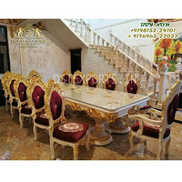 Ensemble de table à manger en teck sculpté haut de gamme pour 12 personnes, moderne, durable, majestueux, taille personnalisée, couleur personnalisée pour les familles nombreuses