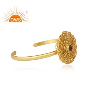 Bracelet manchette en argent 925 plaqué or, style bohème tressé, avec grenat, collection délicate, collection vintage - Product Image 2