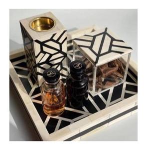 Ensemble cadeau arabe Ramadan bois nacre incrustation Mubkhar Bakhoor brûleur plateau Oud encensoir os incrustation rose parfum pour le Moyen-Orient - Product Image 3
