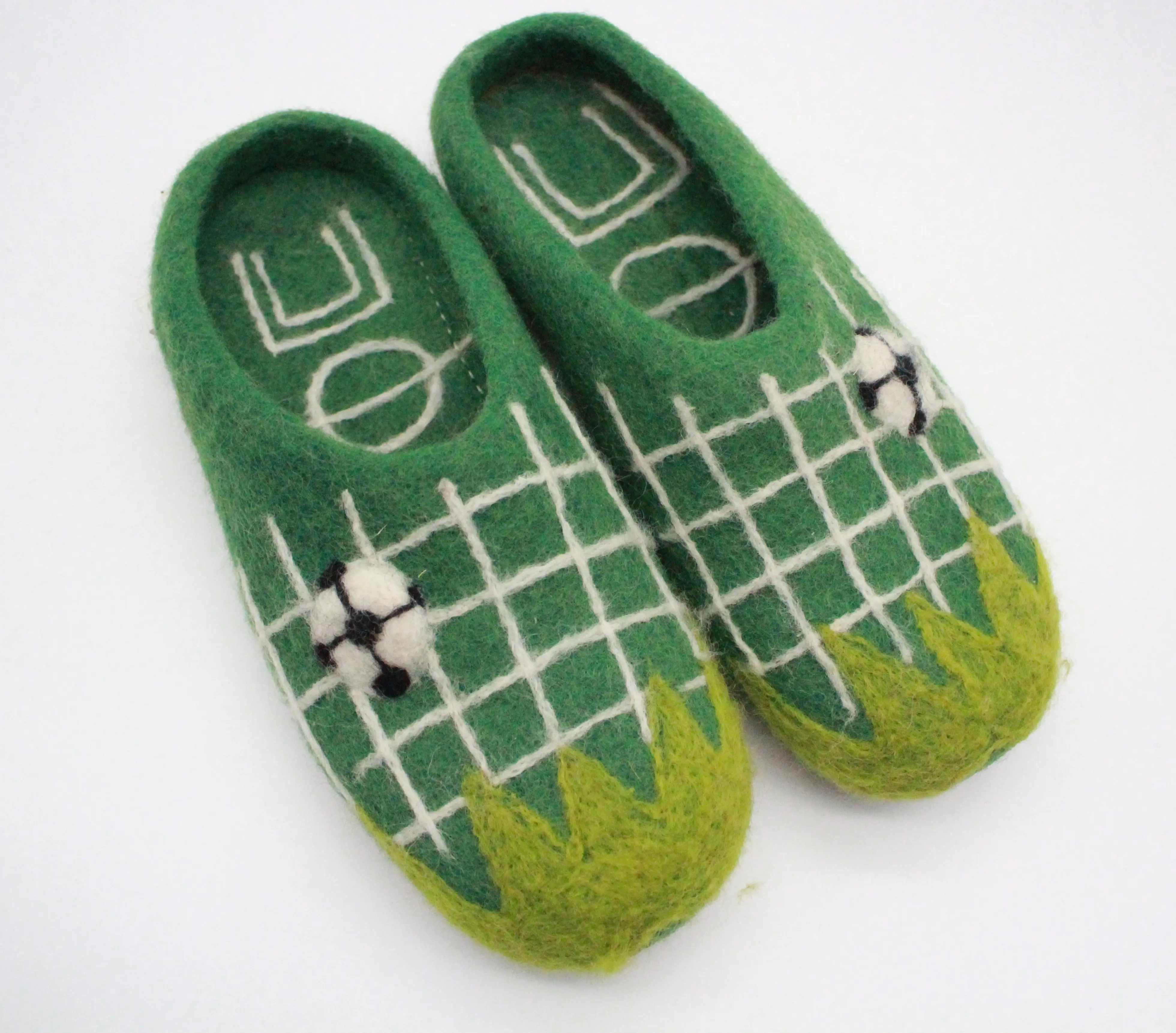 Sapato em feltro de lã, sapato verde e elegante com forro branco, não alérgico e não tóxico