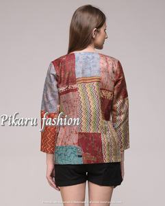 2024 Custom Fancy Ethnic Floral <b>Kantha</b> Bohemian Short <b>Jacket</b> Handmade Women's Casual Winter Coat Woven Sleeves Mini Shirt Top - Product Image 6