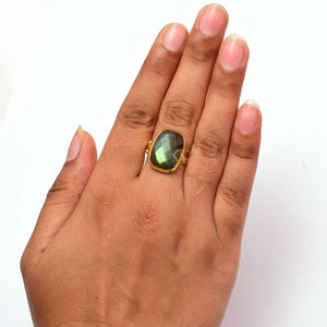 แหวนพลอยลาบราดอไรต์ธรรมชาติ925คลาสสิกเงินสเตอร์ลิง/ชุบทอง18K สำหรับวันครบรอบแต่งงานขายส่ง - Product Image 4