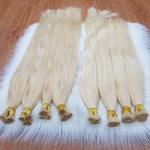 Extensions de cheveux humains vierges Remy de qualité supérieure, lisses, blond pur, origine Vietnamienne, en vrac, 8-30 pouces, 100g, double trame tissée à la machine - Product Image 2