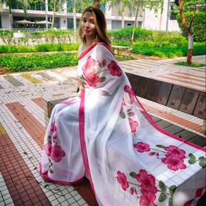 Bollywood Designer Saree Designer Miroir Travail Fleur Conception Doux Soie Tissu Impression Numérique Marron Couleur Sari avec Blouse Inde Vêtement - Product Image 1