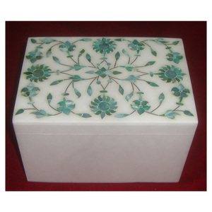 Boîtes de rangement pour bijoux rectangulaires personnalisées en marbre blanc naturel de haute qualité et en nacre verte - Product Image 1