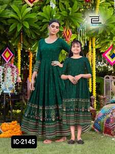 Ropa Étnica de diseñador de lujo para mujer, ropa con estampado de rayón puro, para madre e hija, Anarkali, KurtisTwining, Kurtis, India - Product Image 3