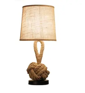 Creative Farmhouse Design LED Nightstand Table Lamp with Iron Frame and Hemp Rope Shade for Bedroom and Living Room - Product Image 1
