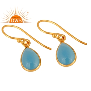 Boucles d'oreilles en calcédoine bleue, bijoux en pierres précieuses, vente en gros, plaqué or 18 carats, argent 925, boucles d'oreilles à crochet, collection classique - Product Image 2