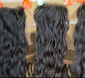 Vierge crue 100% fermeture de cheveux brésiliens 4X4 5X5 couleur de cheveux naturels bouclés 1B pour perruques queues de cheval Machine Double trame - Product Image 2