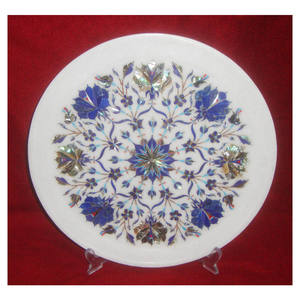 Plaque incrustation Design à motif floral, marbre blanc, bleu, 1 pièce - Product Image 1