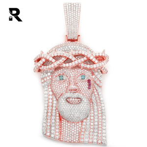 Colgante con forma de diamante, 14K, blanco, rosa, amarillo, redondo, Hip Hop, Jesús - Product Image 2