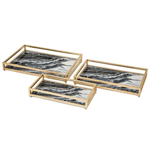 Bandeja de servicio de mármol blanco y negro con marco de Metal - Product Image 4