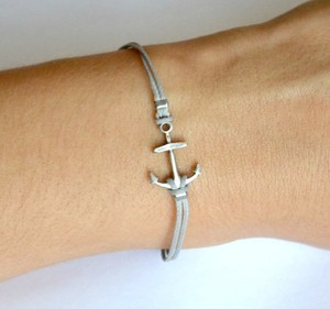 Anchor <b>Bracelet</b>, Cord <b>Bracelet</b> with <b>Silver</b> Plated Anchor <b>Charm</b> - Product Image 1